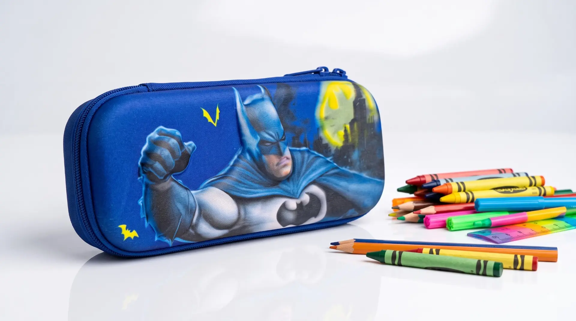 3D Embossed Batman Hardtop Pencil Case for Kids – Shockproof EVA Superhero Stationery Organizer